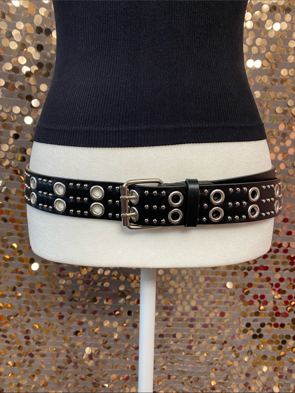 Black studded belt with silver accents #452